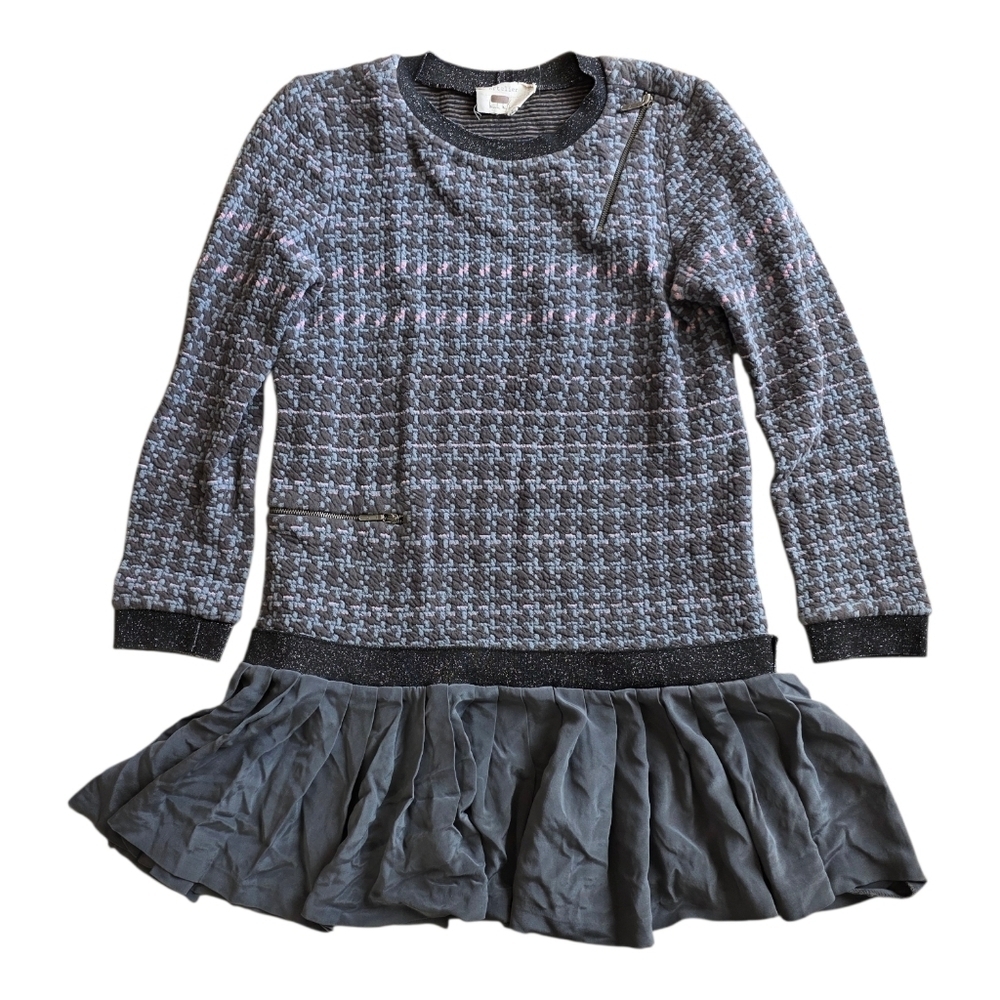 Nicole Miller Artelier Gray Houndstooth Pleat Mini Sweater Dress L - Picture 3 of 6